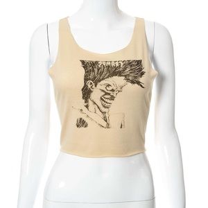 Crew Neck Sleeveless Printed Hemming Tank Top Khaki, Small──★